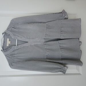 Monteau Blue & White Striped Peplum Ruffle Top